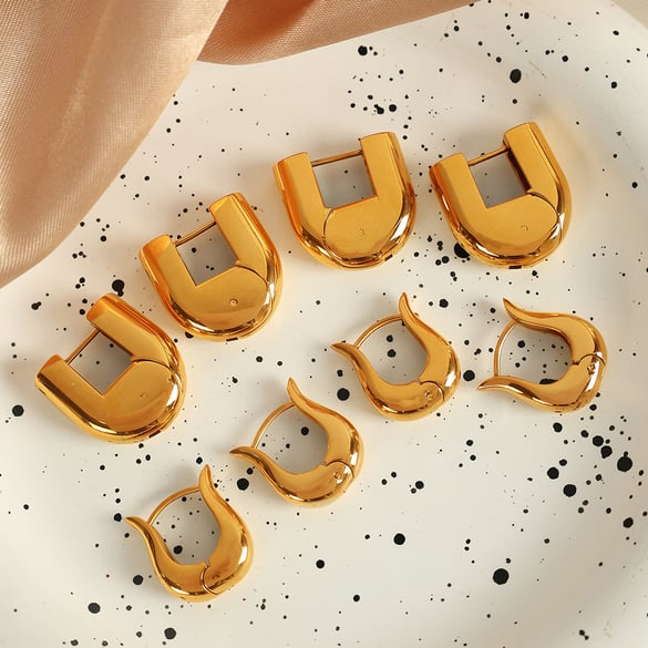 1 paio di orecchini a cerchio da donna in acciaio inossidabile placcato oro 18 carati, semplici e geometrici, serie semplice 2