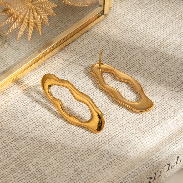 1 Pair Classic Series Original Design Irregular Oval Stainless Steel Gold Color Women's Stud Earrings 2