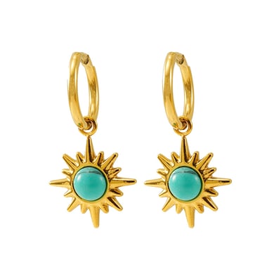 1 Pair Ins Retro Style Eight-pointed Star Shape Stainless Steel 18K Gold Plated Inlay Turquoise Women's Drop Earrings h5 Picture6