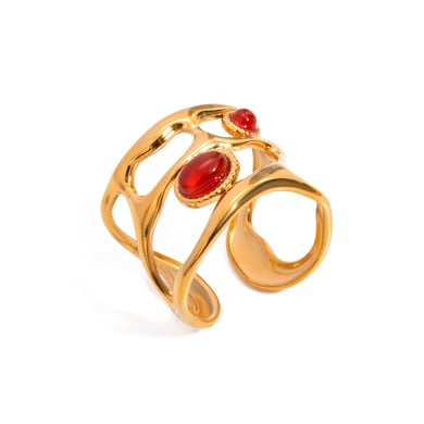 1 Paar Klassische Serie Retro Geometrische Edelstahl 18K Vergoldet Künstliche Edelsteine Verstellbare Ringe Für Frauen h5 Bild3