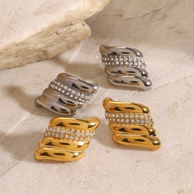 1 Pair Simple Series Simple Geometric Stainless Steel 18K Gold Plated Rhinestone Women Stud Earrings h5 Picture4