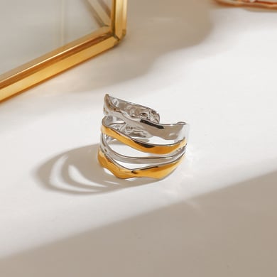 Anillos individuales para mujer de acero inoxidable color dorado, serie simple, estilo Ins, 1 pieza h5 Imagen2