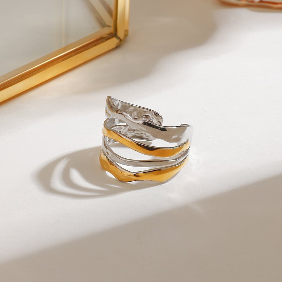 Anillos individuales para mujer de acero inoxidable color dorado, serie simple, estilo Ins, 1 pieza Imagen2