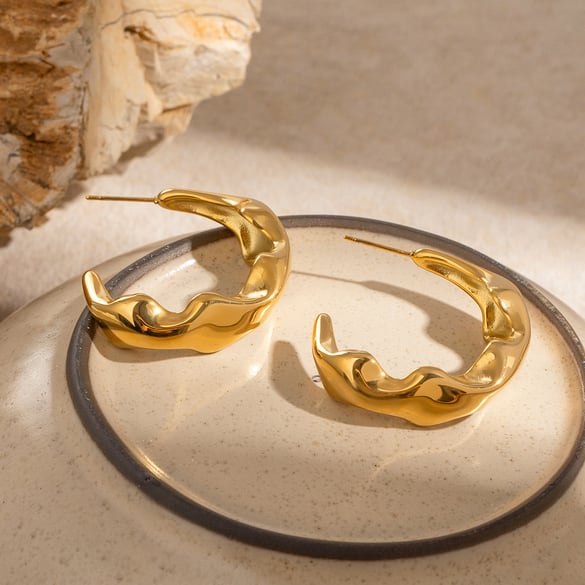 1 paio di orecchini a cerchio da donna in acciaio inossidabile placcato oro 18 carati, semplici e geometrici, serie semplice 2