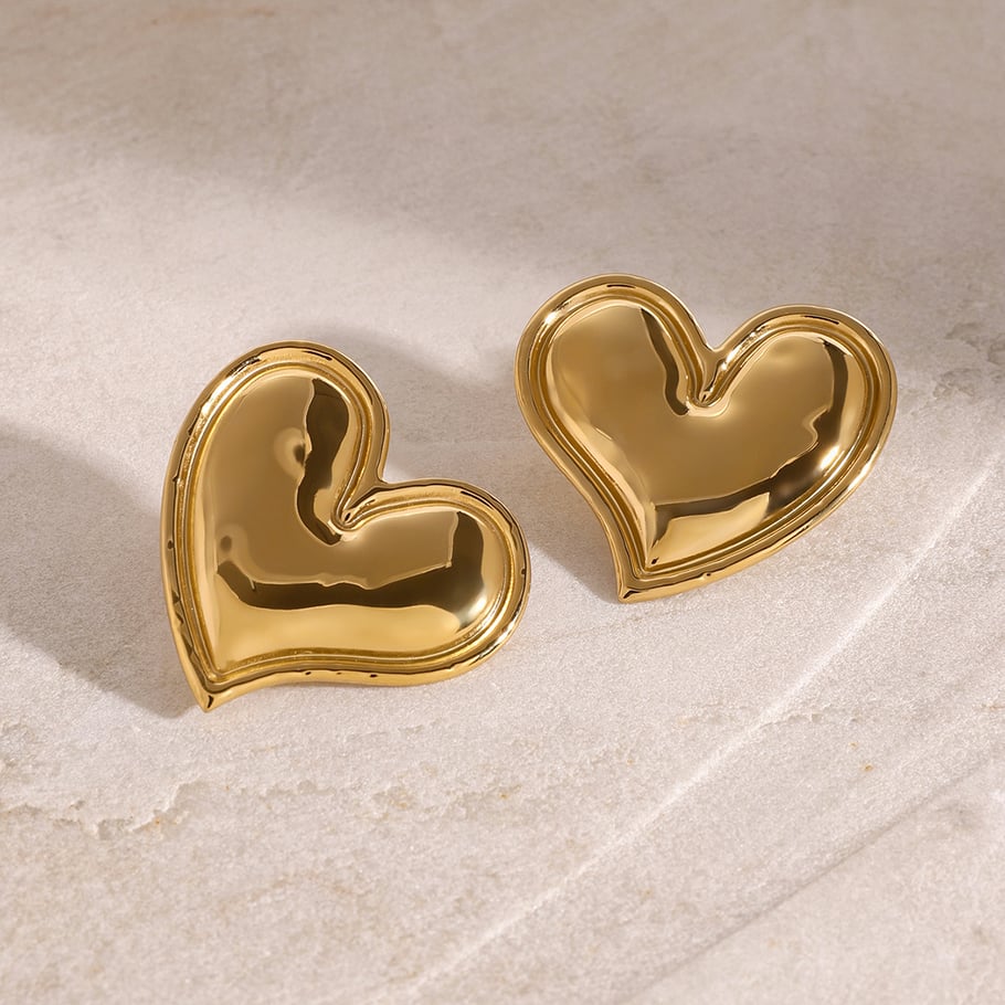 1 Pair Simple Series Sweet Heart Stainless Steel 18K Gold Plated Women Stud Earrings Picture4