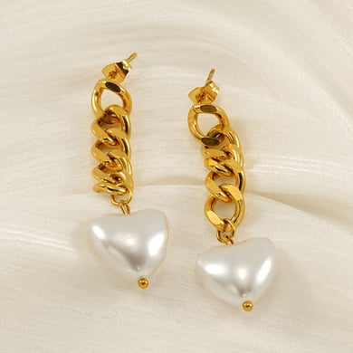1 Pair Simple Sweet Style Heart Shape Titanium Steel 18K Gold Plated Inlay Artificial Pearl Women's Drop Earrings h5 Picture5
