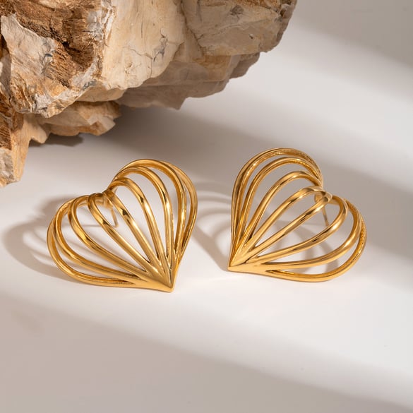 1 Pair Simple Series ins style Heart Stainless Steel 18K Gold Plated Women Stud Earrings 2