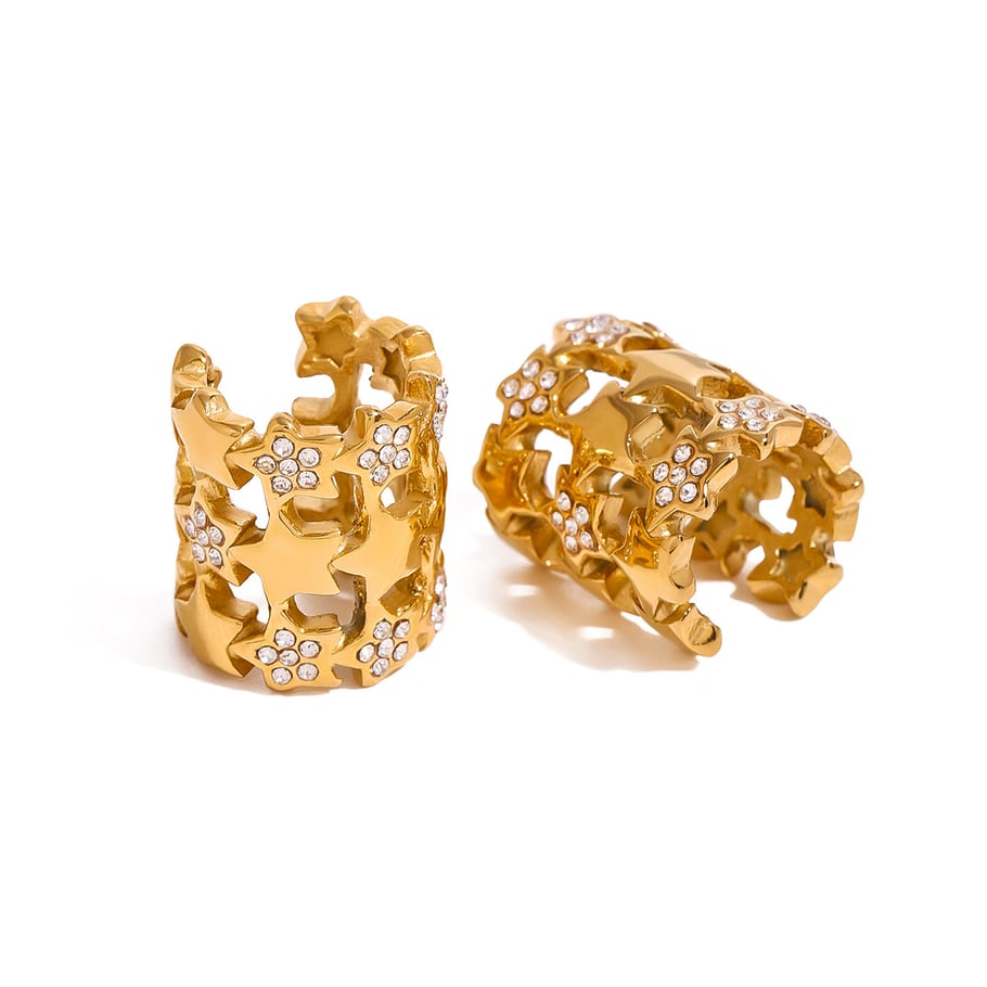 1 Paar Klassische Serie Retro Pentagramm Edelstahl 18K vergoldet Strass Damen Clip-on Ohrringe Bild6