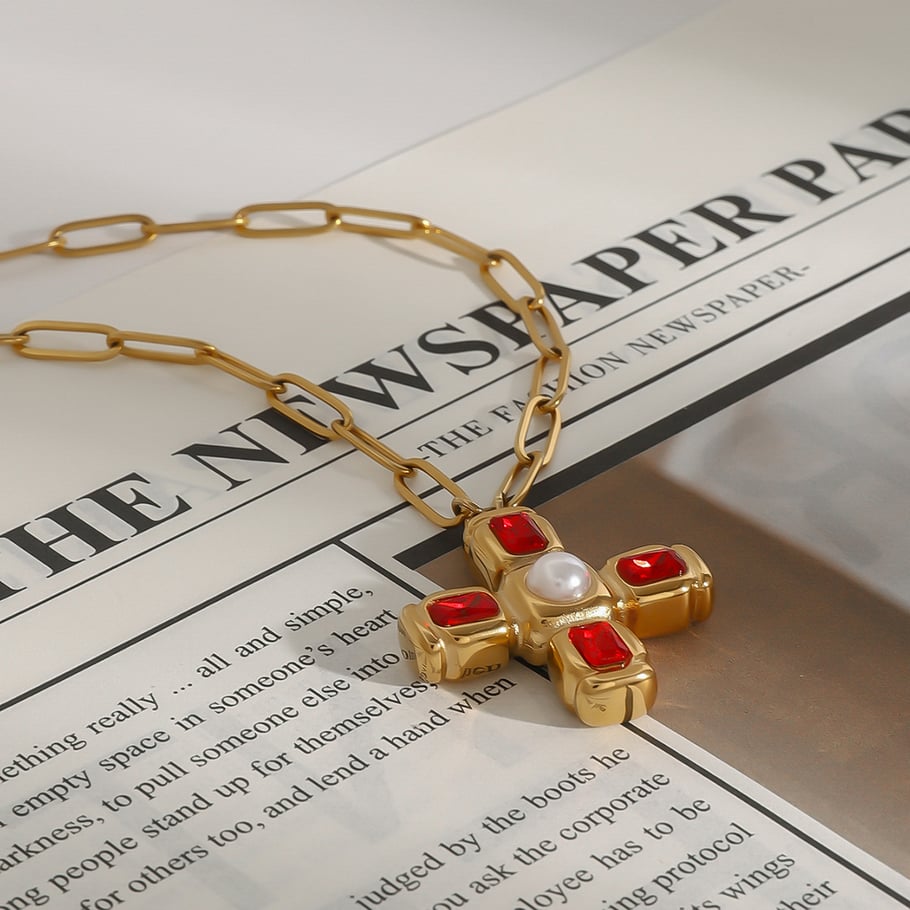 1 Stück Luxuriöse Serie Europa und Amerika Kreuz Edelstahl Gold Farbe Damen Anhänger Halsketten Bild8