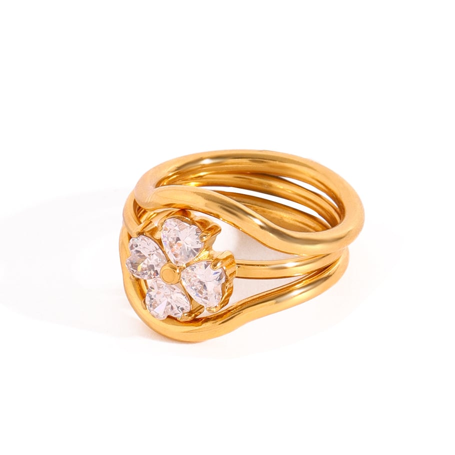 Conjunto de anillos de mujer de acero inoxidable color dorado con diseño de planta de estilo Ins de 1 pieza de lujo Imagen10