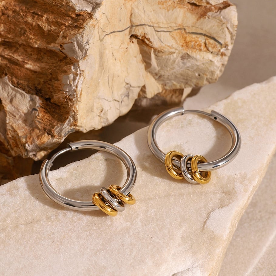 1 Pair Simple Series ins style Geometric Stainless Steel 18K Gold Plated Women Hoop Earrings Picture5