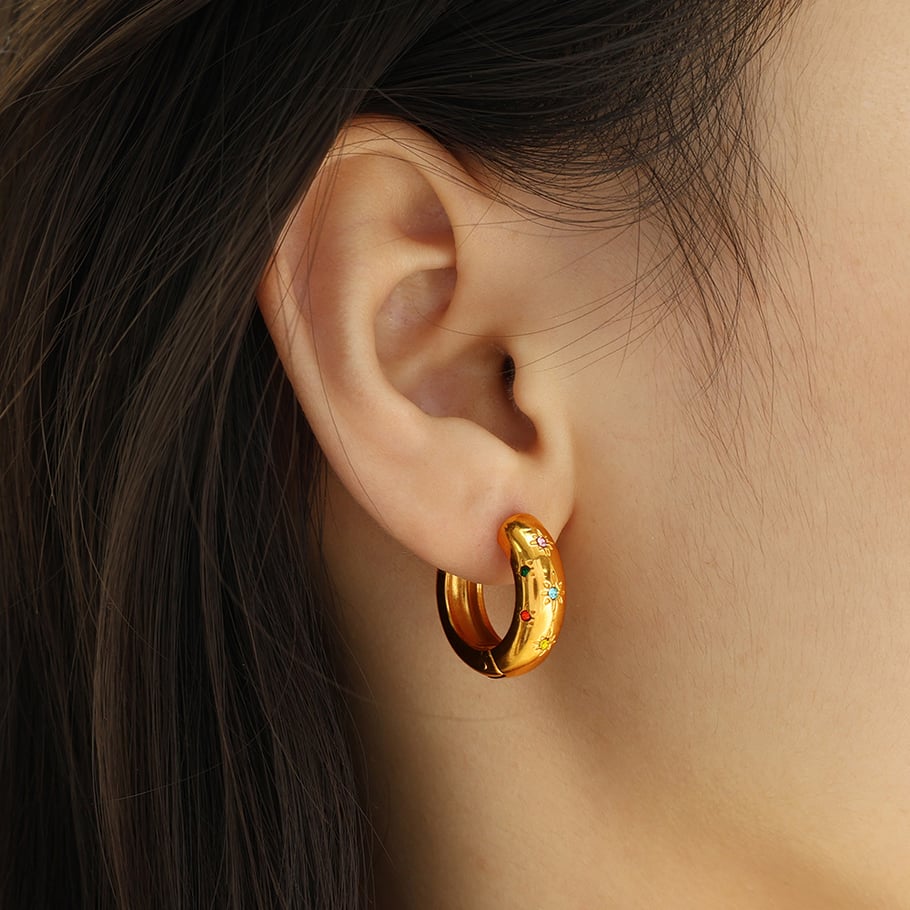 1 Pair Simple Series Retro Geometric Stainless Steel 18K Gold Plated Rhinestone Women Hoop Earrings Picture5