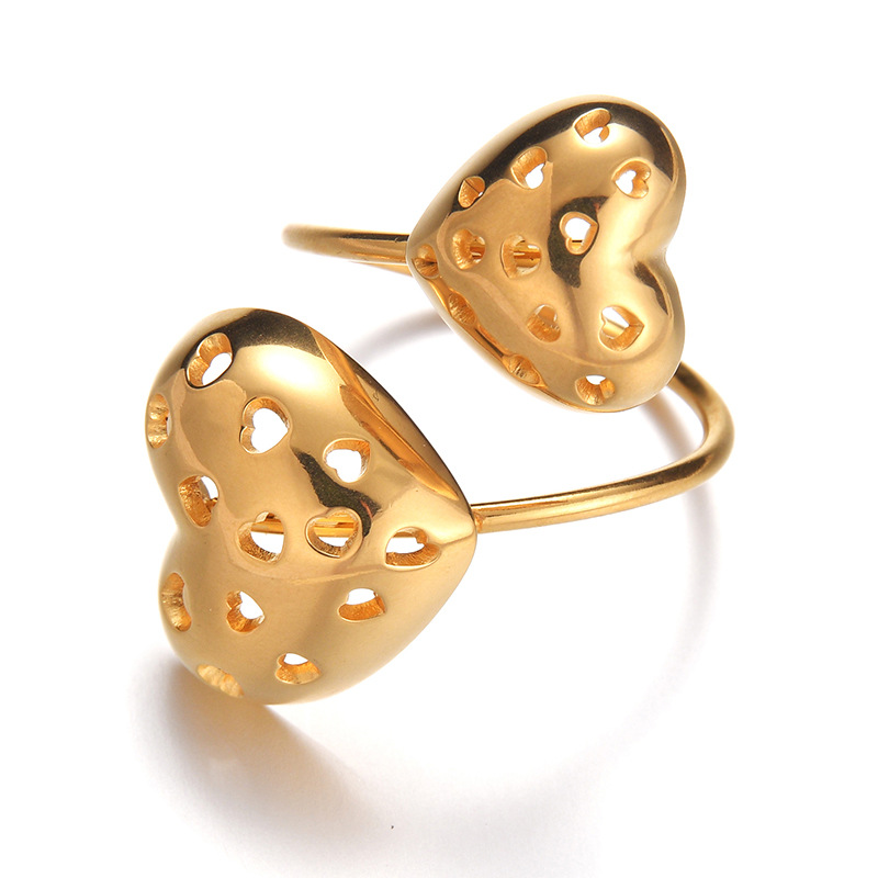 1 paire de bagues ajustables en acier inoxydable plaqué or 18 carats pour femme, style rétro, série romantique Image4