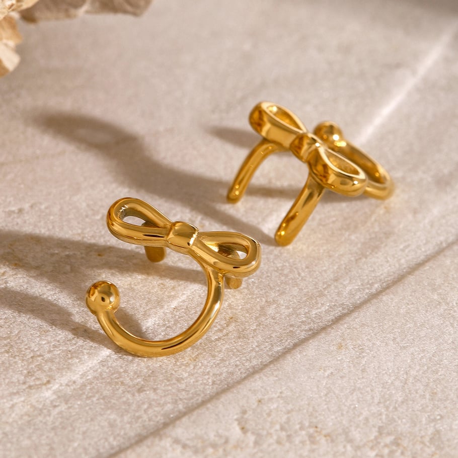 1 Paar Simple Series Sweet Bow Knot Edelstahl 18 Karat vergoldet Damen Clip-on Ohrringe Bild5