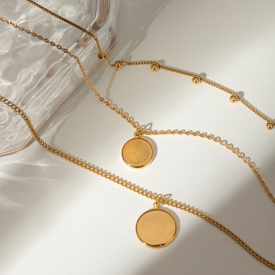 1 Stück Simple Series Klassische einfarbige Edelstahl-Mehrfachkette mit 18 Karat Goldbeschichtung für Damen Bild3
