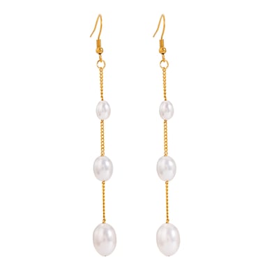 1 Pair Simple Series Elegant Tassel Stainless Steel 18K Gold Plated Artificial Pearl Women Drop Earrings h5 Picture6