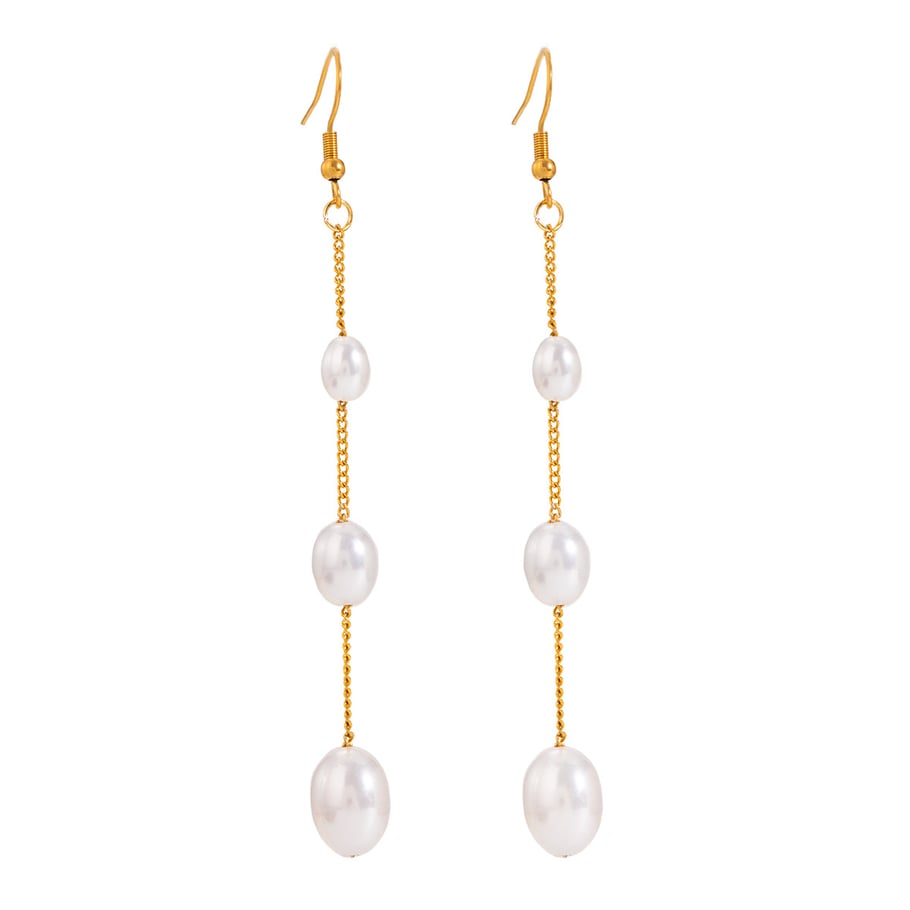 1 Pair Simple Series Elegant Tassel Stainless Steel 18K Gold Plated Artificial Pearl Women Drop Earrings Picture6