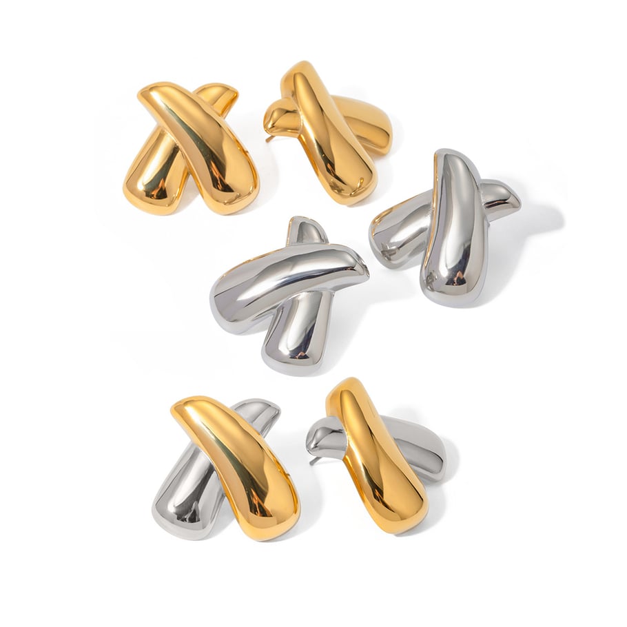 Boucles d&#39;oreilles en forme de X en acier inoxydable or 18 carats de style Ins, bijoux symétriques, plaqués sous vide, anti-décoloration et anti-allergiques Image5