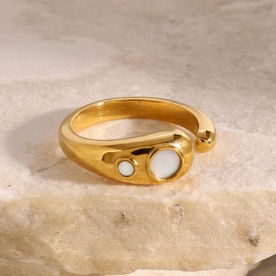 1 Pair Simple Series Simple Geometric Stainless Steel 18K Gold Plated Shell Women Adjustable Rings h5 Picture3