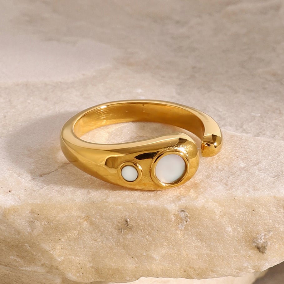 1 Pair Simple Series Simple Geometric Stainless Steel 18K Gold Plated Shell Women Adjustable Rings Picture3