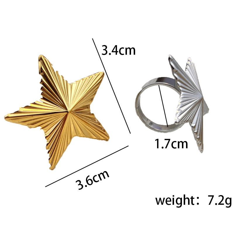 1 Piece Star Stainless Steel Gold Color Women's Adjustable Rings h5Picture6