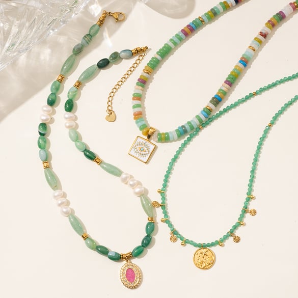 Collana con perline da donna in acciaio inossidabile color oro con cristalli, serie lussuosa, 1 pezzo 2