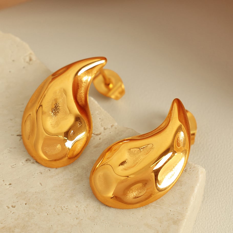 1 Pair Simple Series Classic Droplet Stainless Steel 18K Gold Plated Women Stud Earrings Picture3