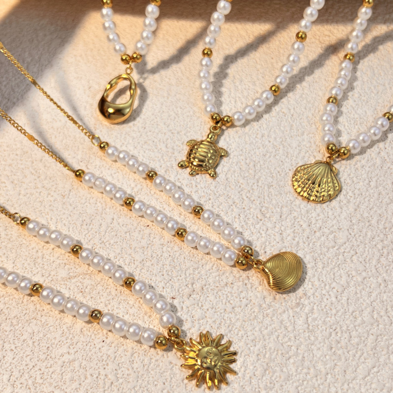 1 Piece Oceanic Stainless Steel Gold Color Women's Beaded Necklaces Picture3