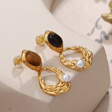 1 Pair Classic Series Retro Geometric Titanium Steel   Gold Color  Women's Drop Earrings h5 Picture3