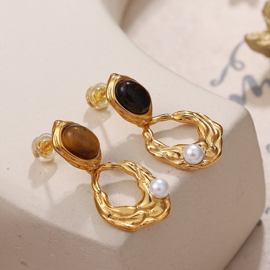 1 Pair Classic Series Retro Geometric Titanium Steel   Gold Color  Women's Drop Earrings Picture3