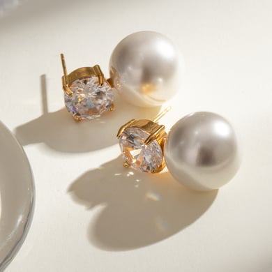 1 Pair Simple Series Elegant Geometric Stainless Steel 18K Gold Plated Artificial Pearl Women Stud Earrings h5 Picture4