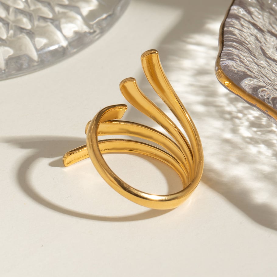 1 Piece Simple Fashionable Style Irregular Line Shape Stainless Steel 18K Gold Plated Women's Adjustable Ring Picture3