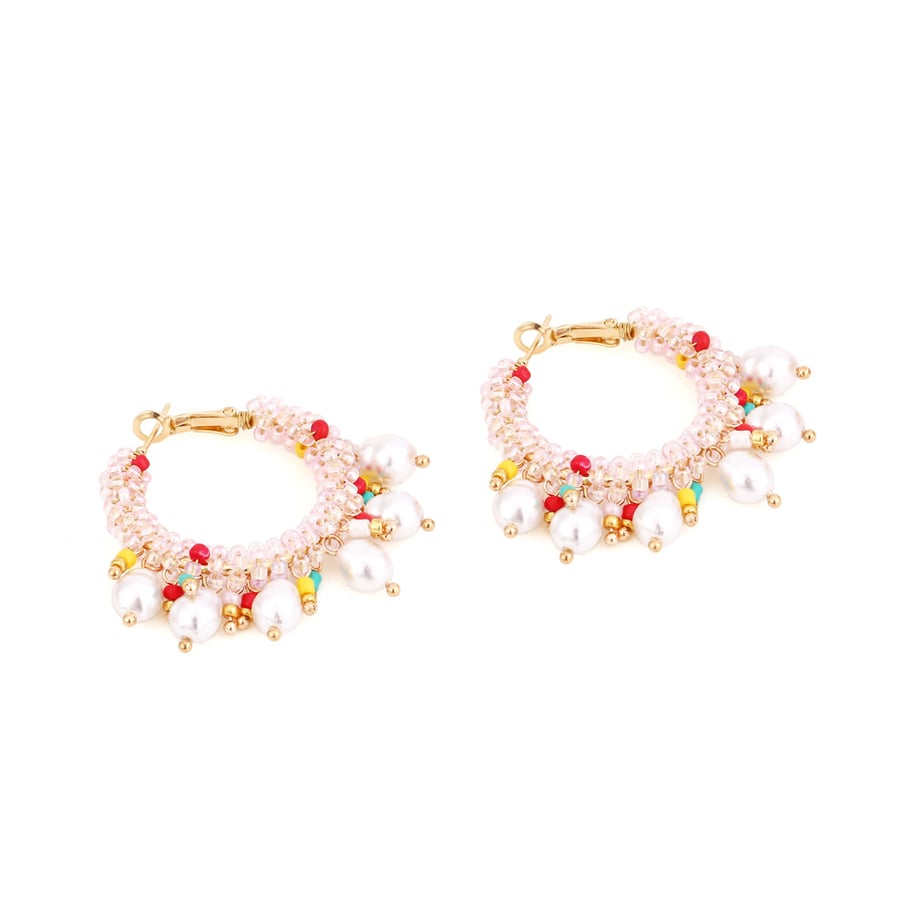 1 Pair Elegant Bead Twisted Pearl Hoop Earrings Picture5