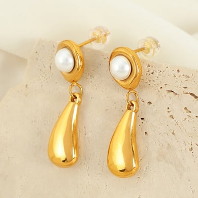 1 Pair Small design simple temperament earrings pearl electroplating 18k metal water drop earrings earrings female French retro women's pendant earrings h5 Picture4