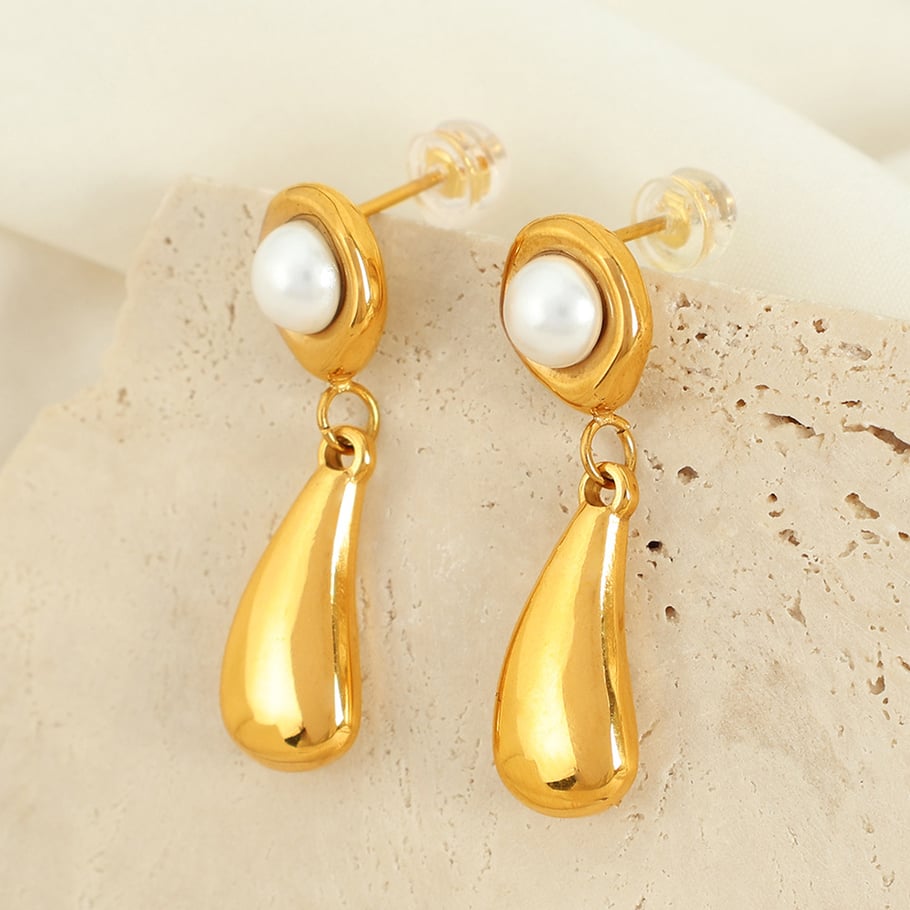 1 Pair Small design simple temperament earrings pearl electroplating 18k metal water drop earrings earrings female French retro women's pendant earrings Picture4