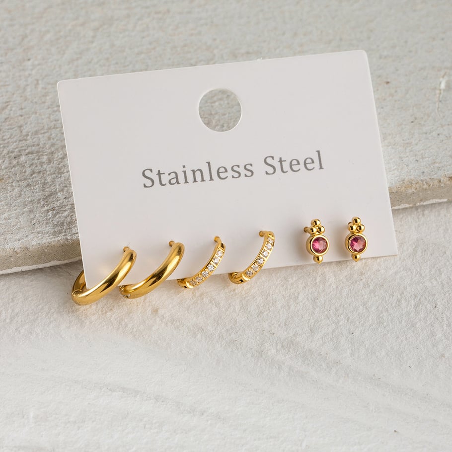 1 Paar Ohrringe der luxuriösen Serie Sweet Geometric aus Edelstahl mit 18 Karat vergoldetem Strass für Damen Bild5