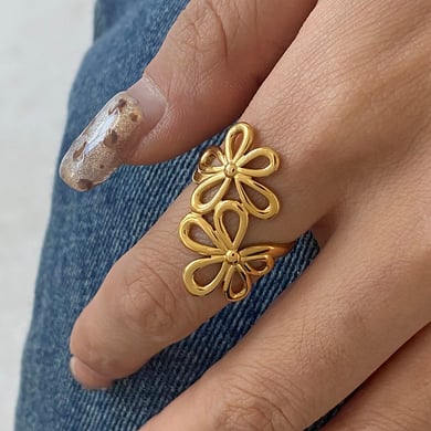 Anillos ajustables para mujer de acero inoxidable color dorado con diseño de flor elegante de serie romántica de 1 pieza h5 Imagen7
