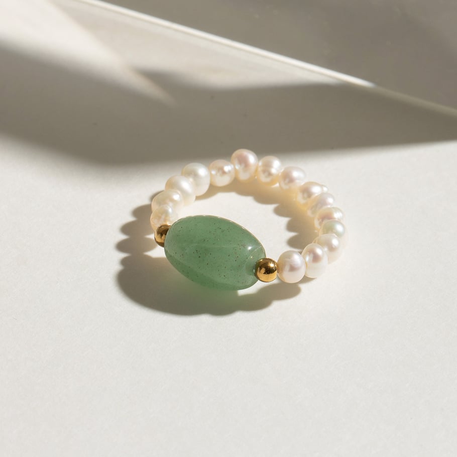 1 paar klassieke serie elegante parel roestvrij staal vergulde natuurlijke stenen dames enkele ringen Afbeelding8