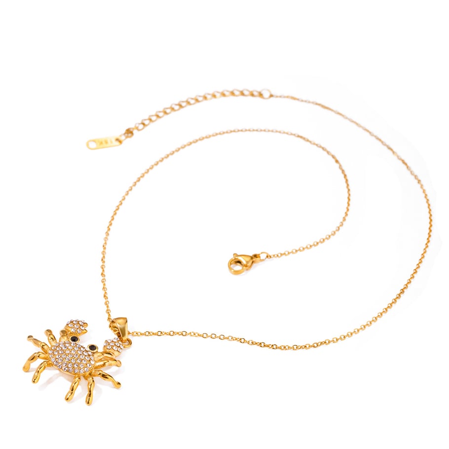 Collier avec pendentif tortue en acier inoxydable plaqué or 18 carats et strass pour femme, série simple et décontractée, 1 pièce Image5