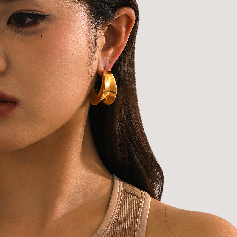 1 Pair Minimalist Series Classic Annular Daily Stainless Steel Gold Color Women's Stud Earrings Picture7