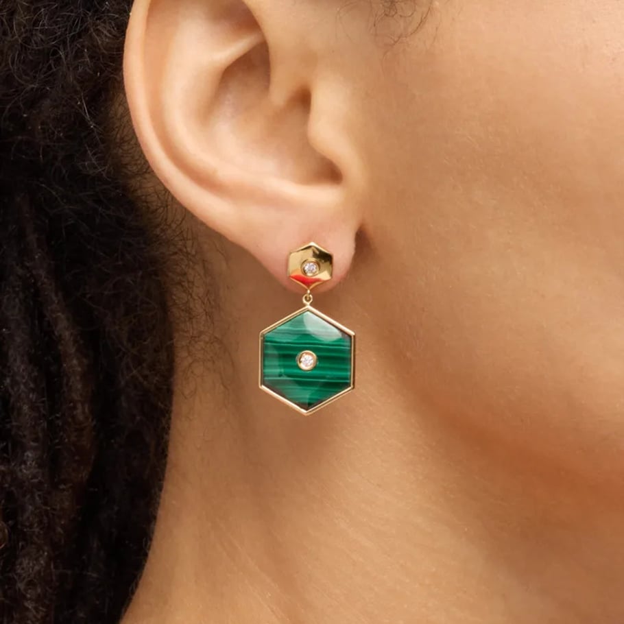 1 Pair Simple Series Elegant hexagon Stainless Steel 18K Gold Plated Rhinestone Women Drop Earrings Picture3