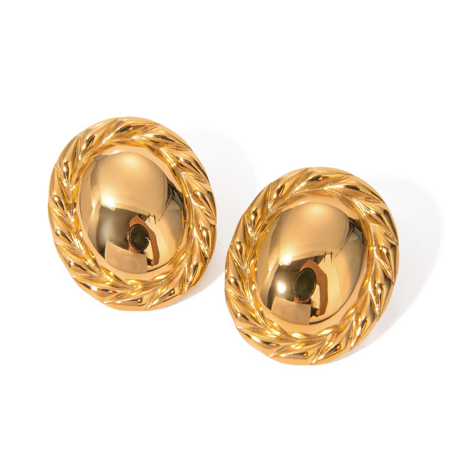 Ins style 18k gold stainless steel middle smooth hemp rope edge round earrings stainless steel no fading anti-allergic jewelry Picture6