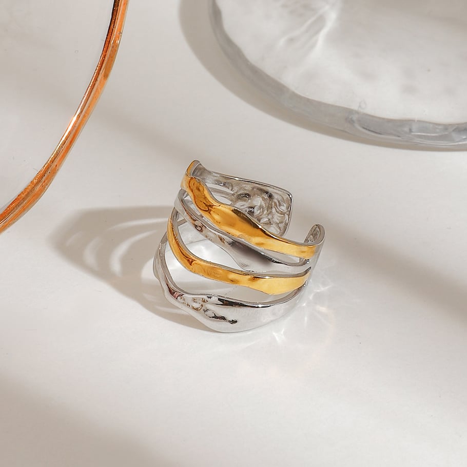 Anillos individuales para mujer de acero inoxidable color dorado, serie simple, estilo Ins, 1 pieza Imagen3