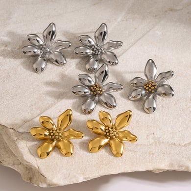 1 Paar Simple Series Retro Flower Edelstahl 18 Karat vergoldete Damen-Ohrstecker h5 Bild5