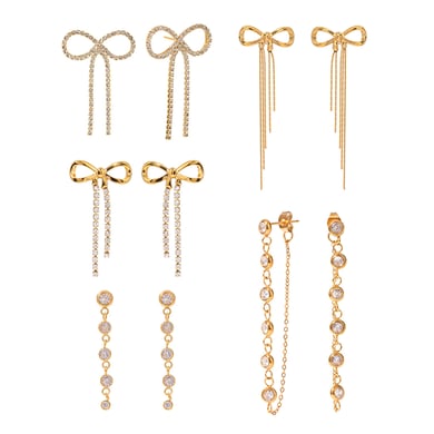 1 Pair Romantic Sweet Style Bowknot Shape Stainless Steel 18k Gold Inlay Zircons Women's Drop Earrings h5 Picture6