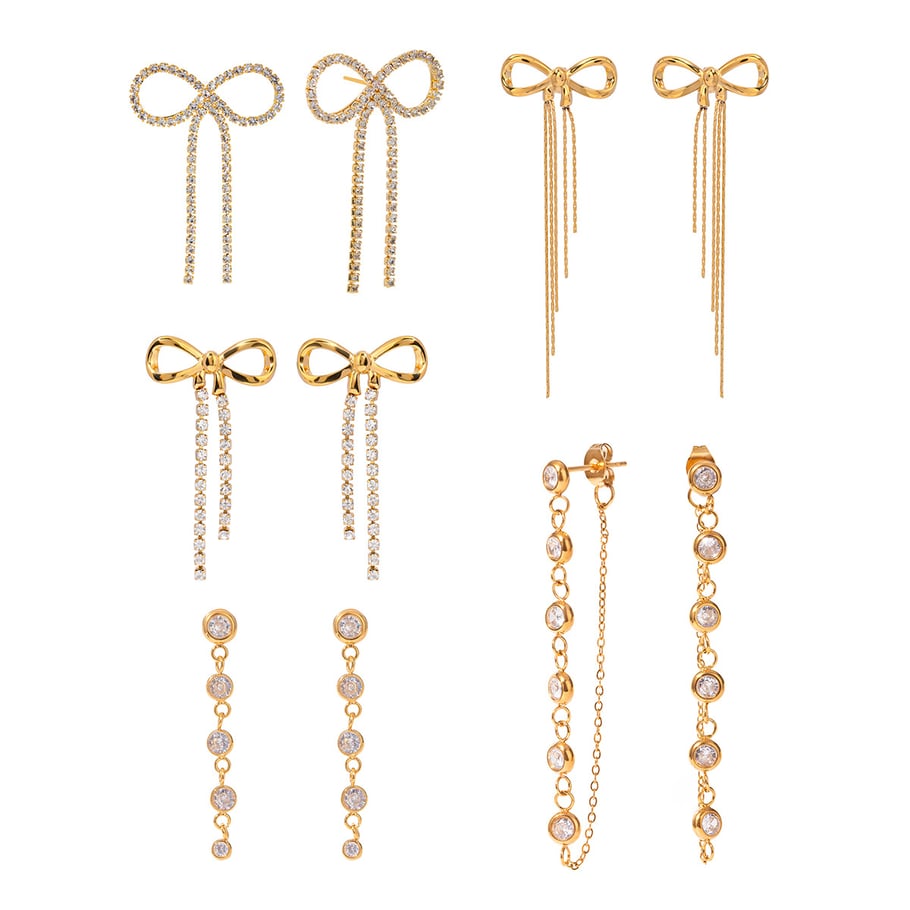 1 Pair Romantic Sweet Style Bowknot Shape Stainless Steel 18k Gold Inlay Zircons Women's Drop Earrings Picture6