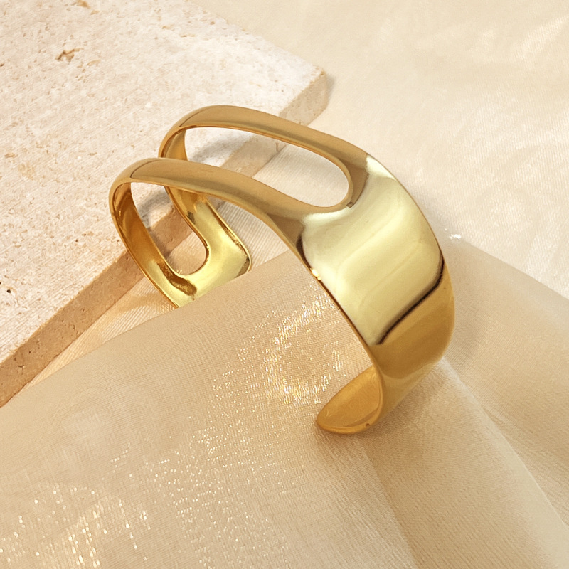 1 pezzo semplice serie semplice geometrico in acciaio inossidabile color oro braccialetti da donna Immagine4
