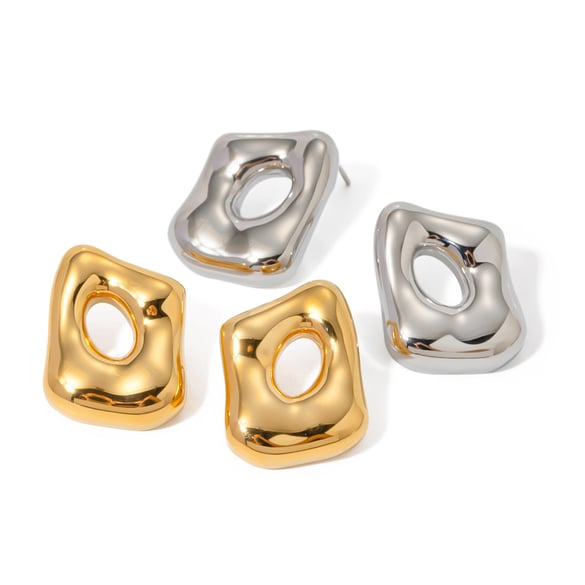 18k gold stainless steel special-shaped hollow earrings European and American niche unique design high-grade titanium steel geometric earrings