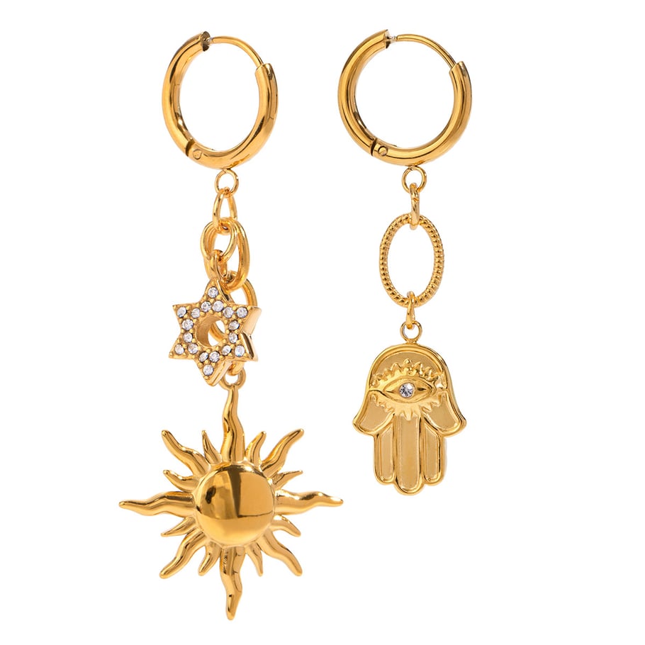 1 paio di ciondoli unisex in zircone placcato oro 18K, serie semplice, con sole e luna giornalieri Immagine4