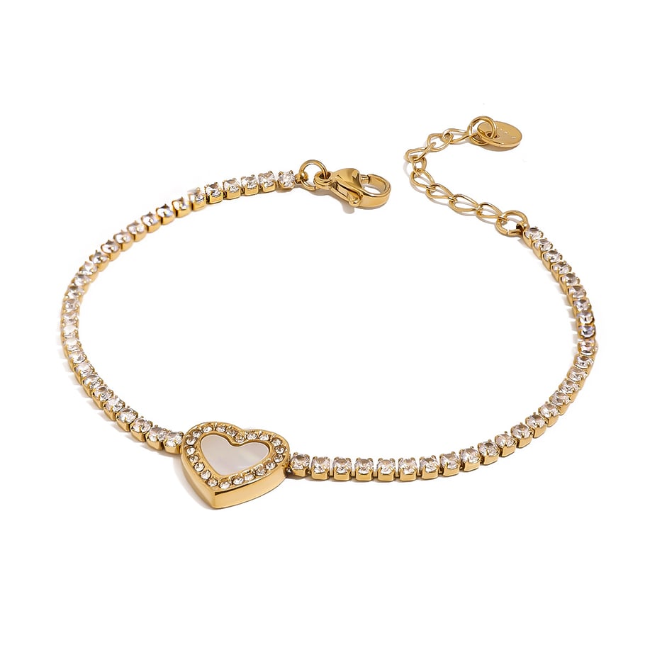 1 Stück Simple Series Sweet Heart Edelstahl 18 Karat vergoldet Strass Damen Charm Armbänder Bild6